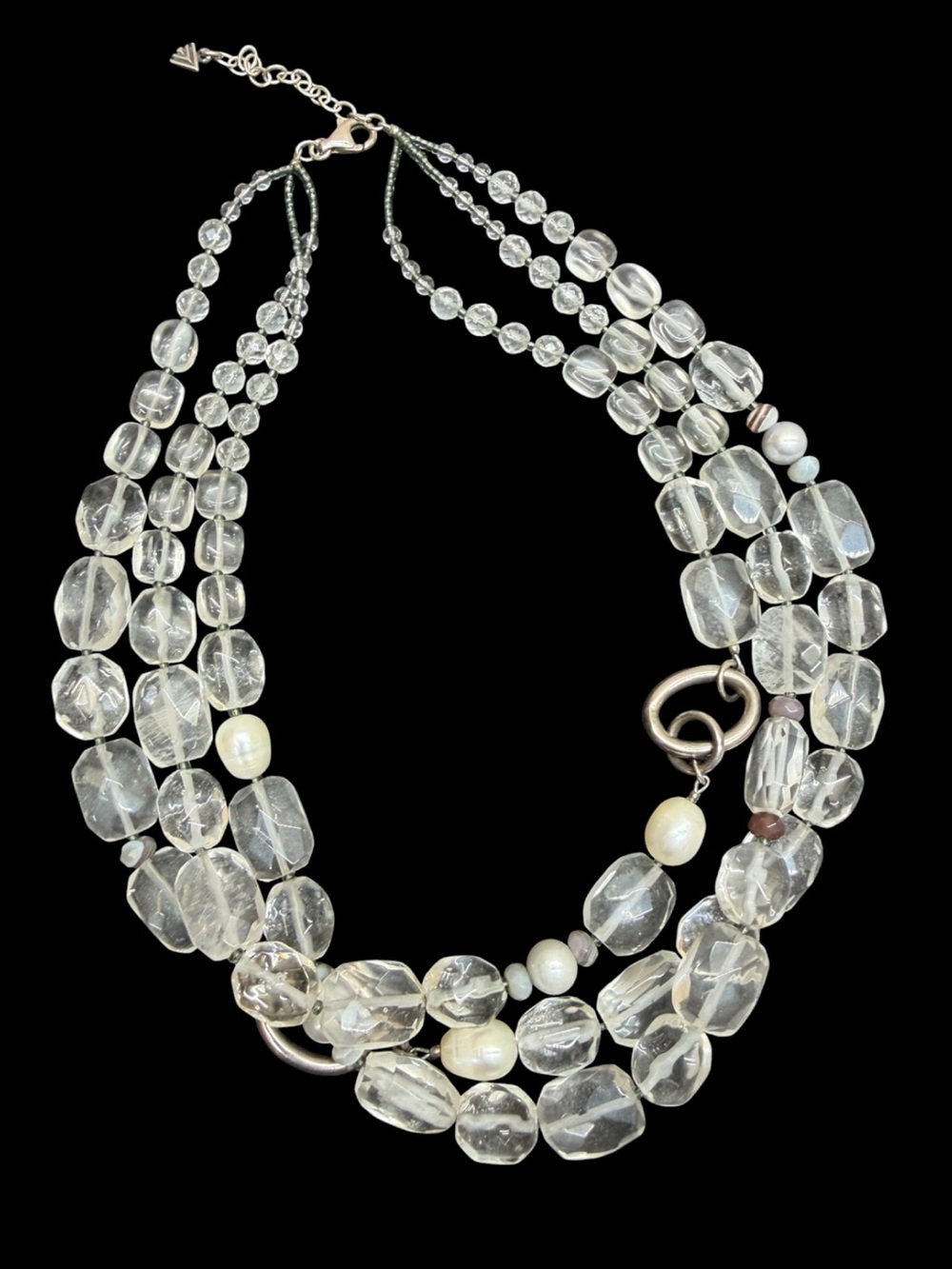 Silpada 925 Sterling Silver Multi Strand Clear Bead & Freshwater Pearl Statement